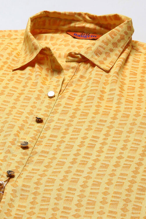Yellow Cotton Blend Straight Printed Kurta Palazzo Suit Set image number 1