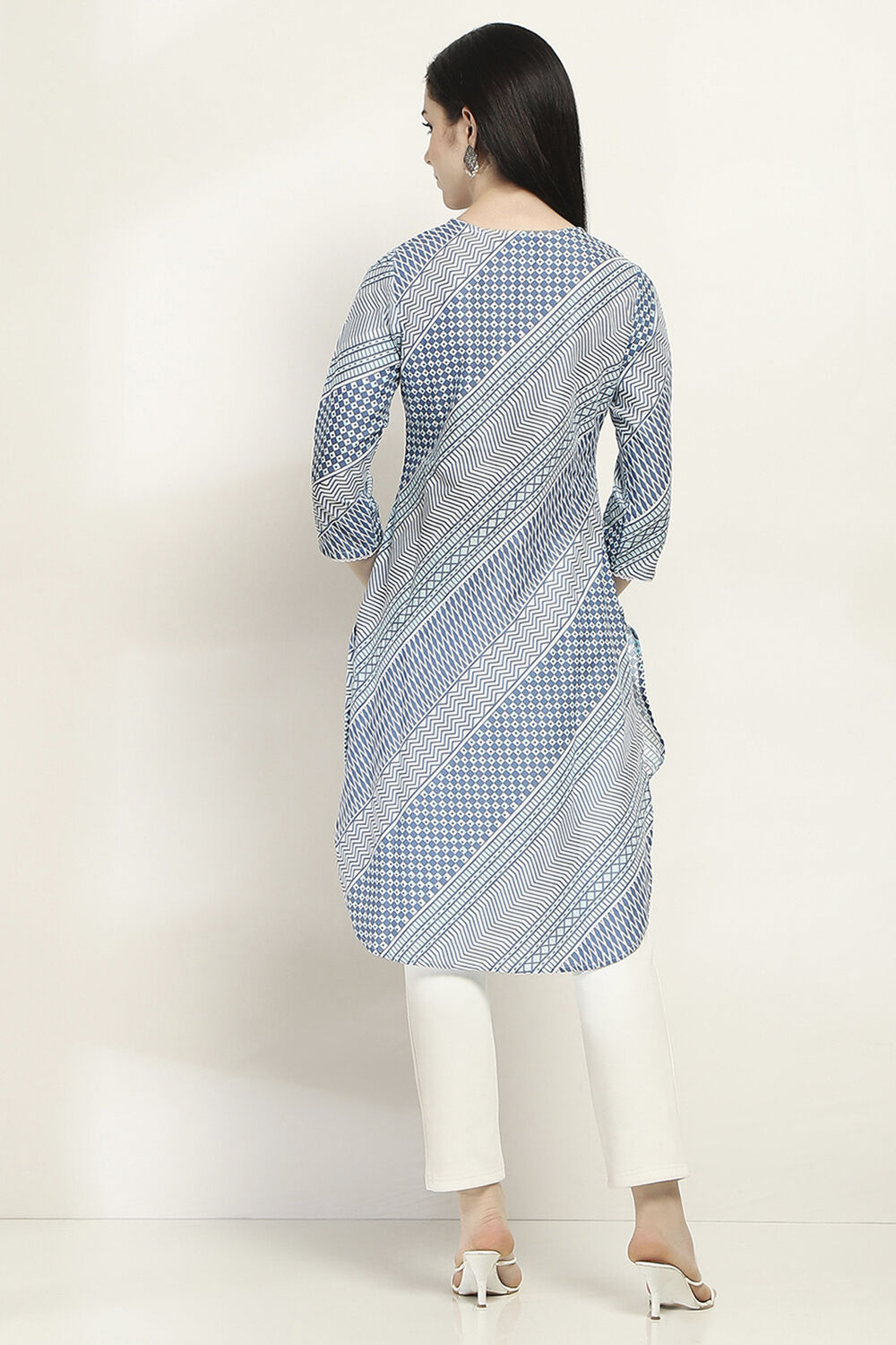 Indigo Cotton Printed Straight Kurta image number 3