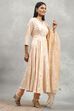 Beige Viscose Rayon Embroidered Anarkali Suit Set image number 4