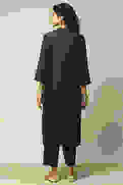 Dark Grey Polyester Straight Yarndyed Kurta Palazzo Suit Set image number 5