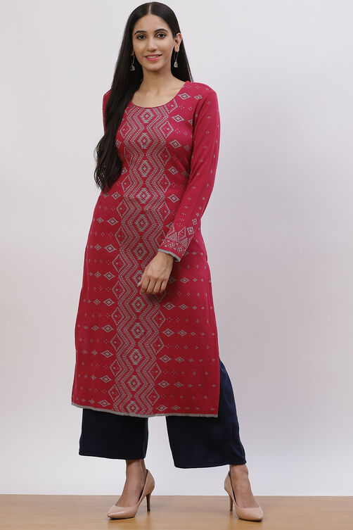 Pink Jacquard Straight Kurta image number 5