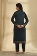 Teal Polyester Straight Printed Suit Set image number 5