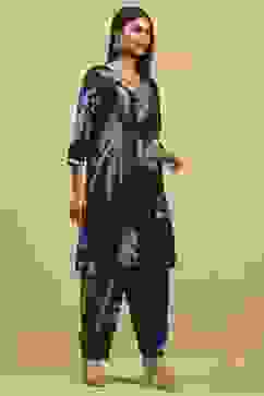 Indigo Blue Viscose Blend Printed Kalidar Kurta Pants Set image number 5