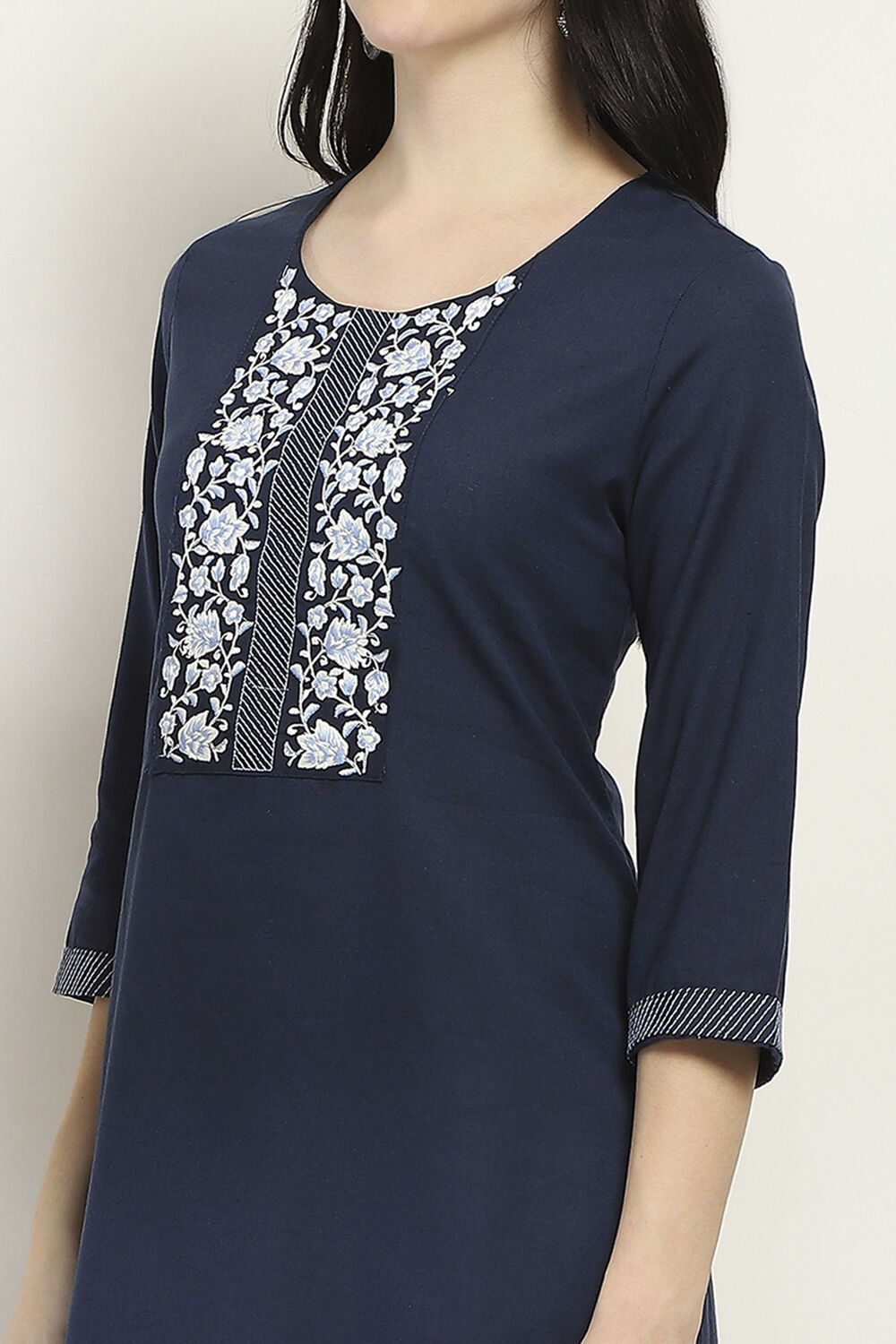 Indigo Cotton Blend Straight Kurta image number 1