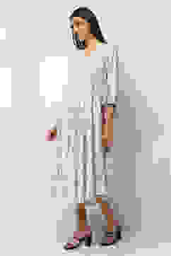 Off-White Cotton Printed Flared Dress image number 2