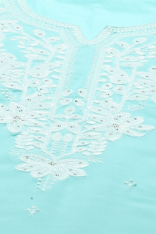 Sky Blue Cotton Blend Straight Kurta image number 1