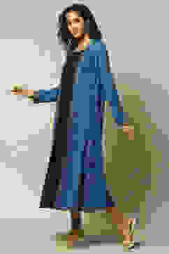 Blue Cotton Blend Printed Dress image number 2