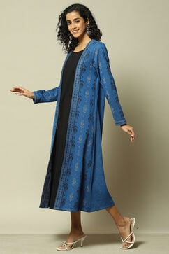 Blue Cotton Blend Printed Dress image number 2