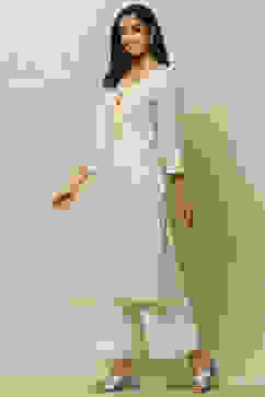 Blue & Yellow Printed Straight Kurta image number 2