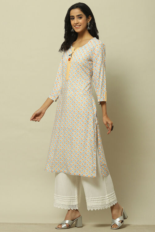 Lime Green Printed Straight Kurta image number 2