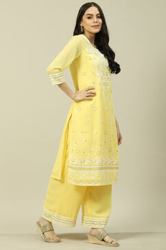 Yellow Cotton Blend Straight Kurta image number 3