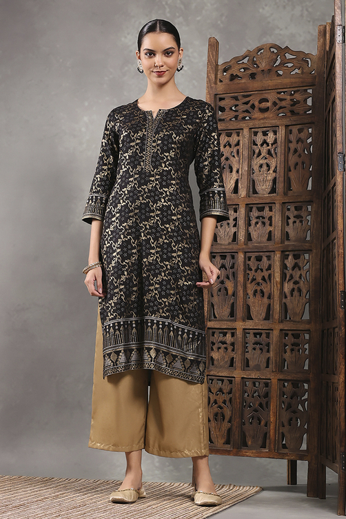 Black Printed Straight Kurta image number 1