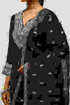 Black Viscose Shantoon Straight Embroidered Kurta Palazzo Suit Set image number 6