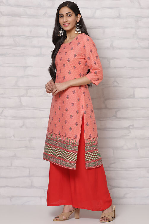 Coral Cotton Straight Kurta image number 2