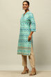 Blue Cotton Printed Straight Kurta image number 2