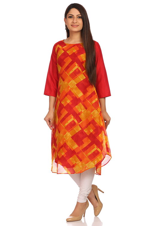 Pink Asymmetric Poly Chanderi Kurta image number 3