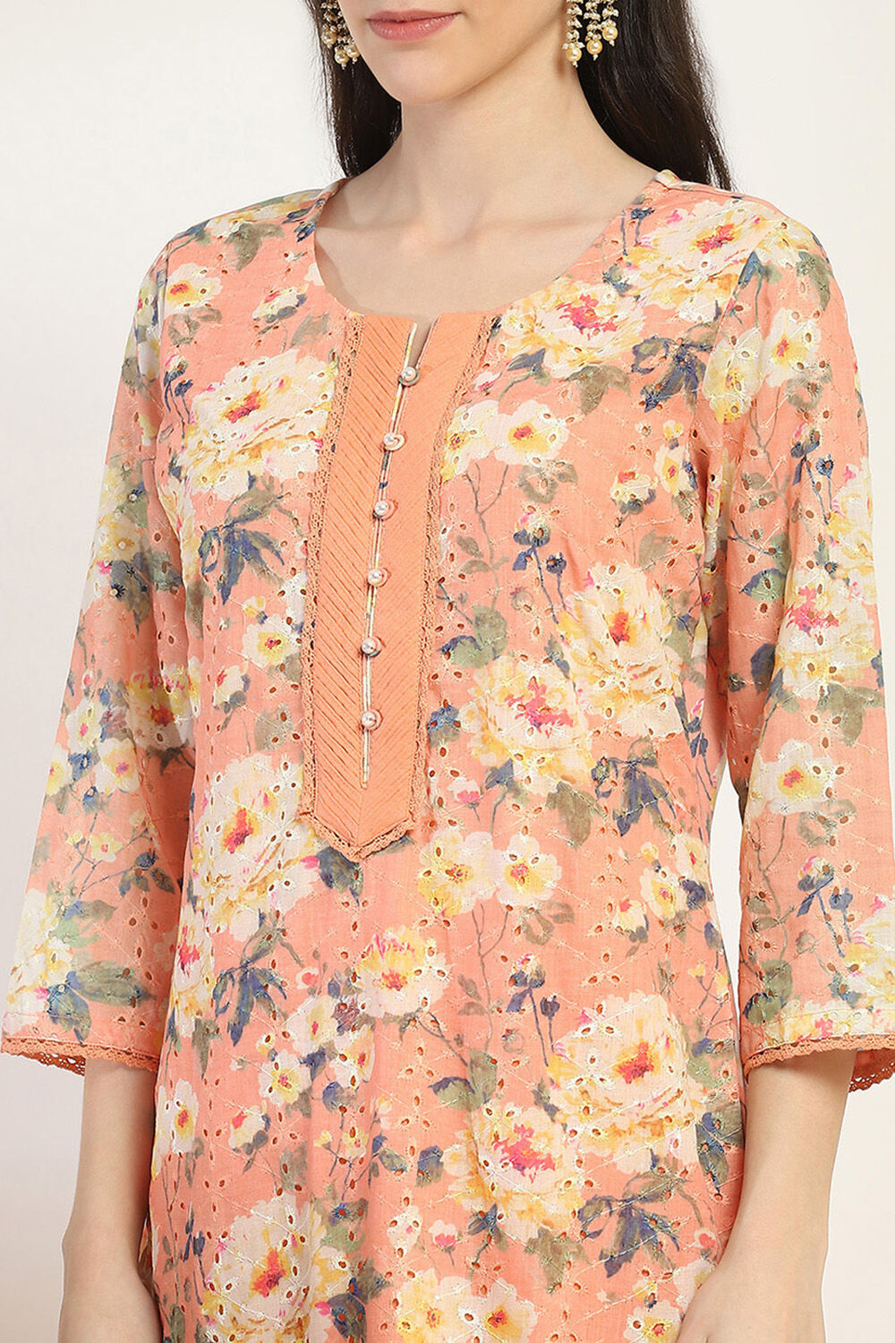 Peach Cotton Blend Straight Set image number 1