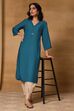 Teal Viscose Blend Straight Solid Kurta image number 0