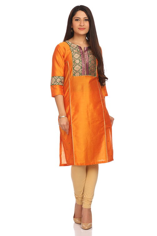 Orange Ark silk Straight Kurta image number 0