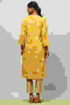 Yellow Rayon Printed Straight Kurta image number 3