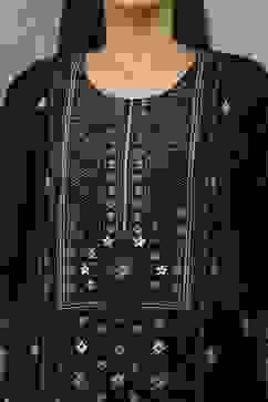 Black Polyester Printed Straight Suit Set image number 1