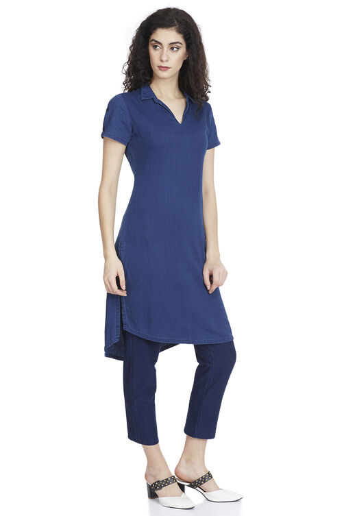 Indigo Straight Cotton Kurta image number 3