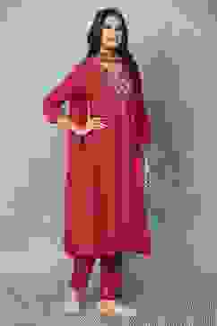 Red Embroidered Kalidar Suit Set image number 5