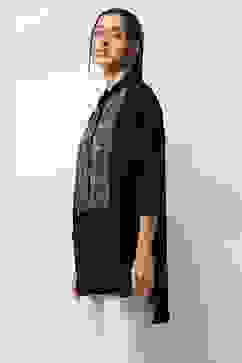 Black Printed Straight Hi-Low Top image number 2