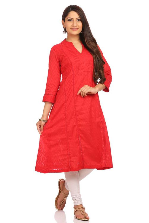 Red Straight Cotton Kurta image number 0