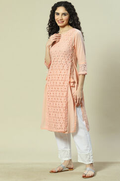 Peach Cotton Straight Kurta image number 2