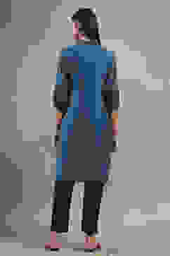 Teal Solid Straight Kurta image number 3