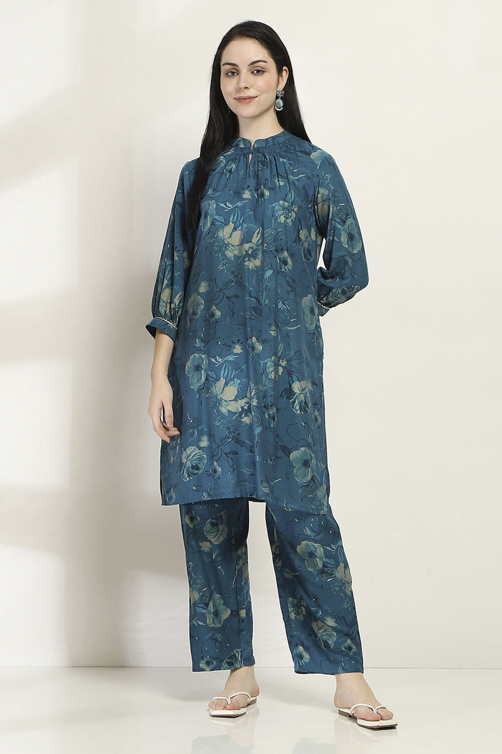 Blue Printed Straight Co-ord Set image number 6