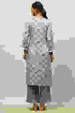 Grey Viscose Blend Straight Printed Kurta Palazzo Suit Set image number 4