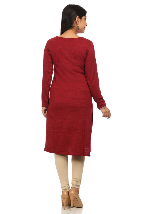 Red Acrylic Straight Kurta image number 4