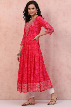 Pink LIVA Kalidar Kurta Dress image number 2