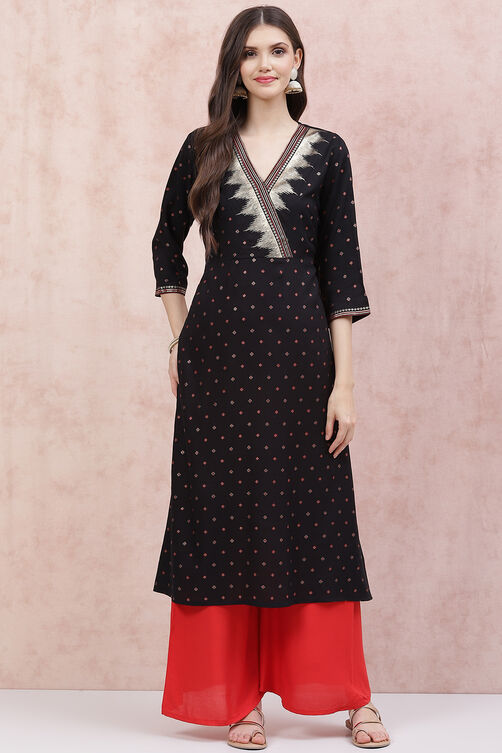 Black LIVA A-Line Kurta image number 0