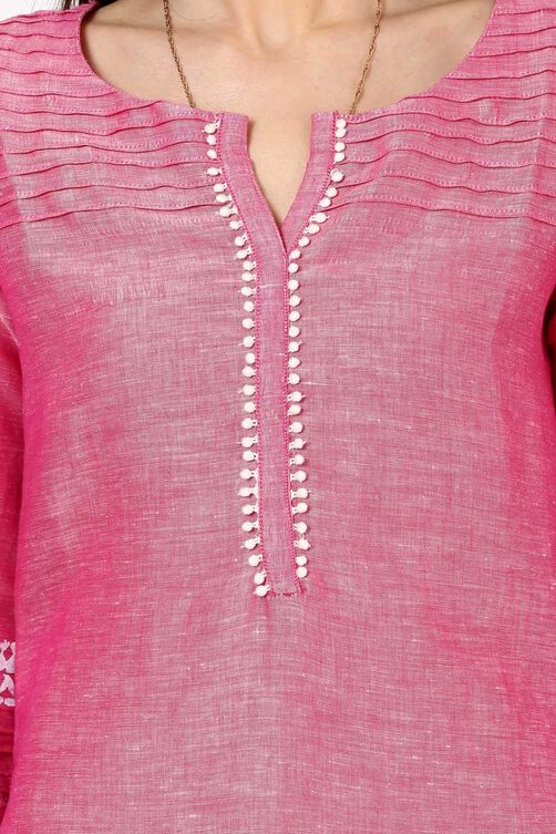 Pink Straight Poly Cotton Kurta image number 4