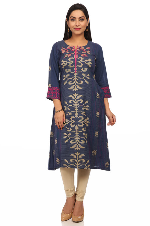 Blue A-Line Poly Cotton Kurta image number 0