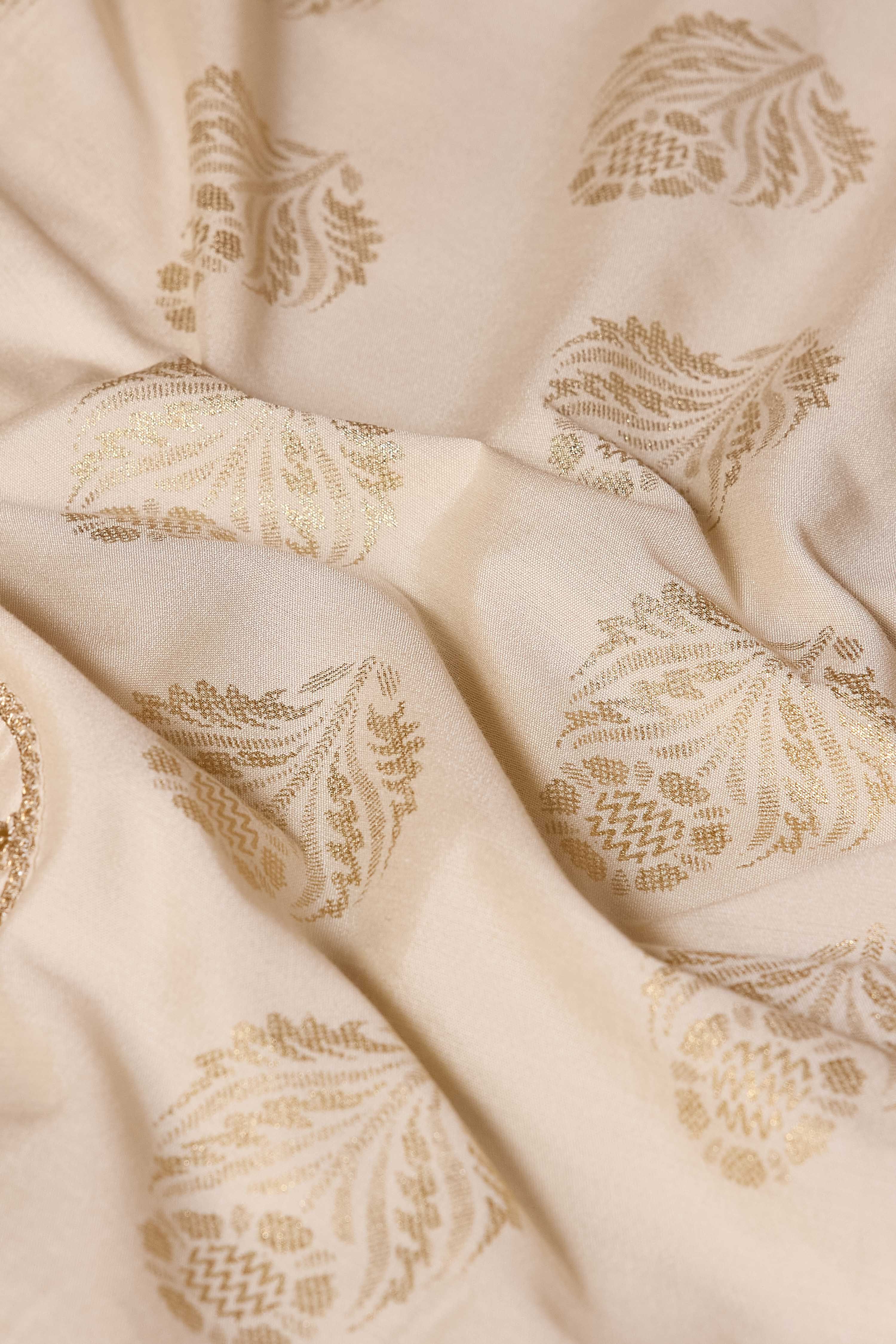 Off White Viscose Blend Straight Printed Suit Set image number 3