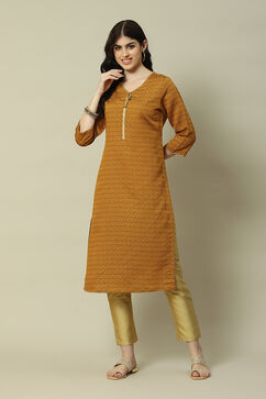 Mustard LIVA Straight Printed Kurta image number 0