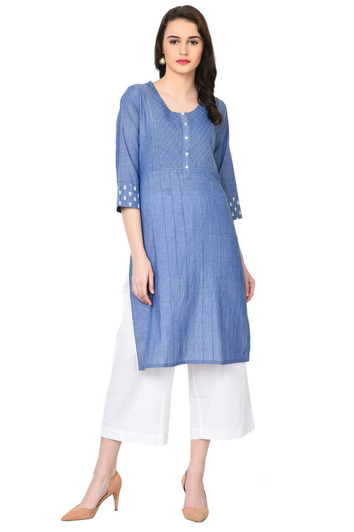Blue Straight Chambray Kurta image number 0