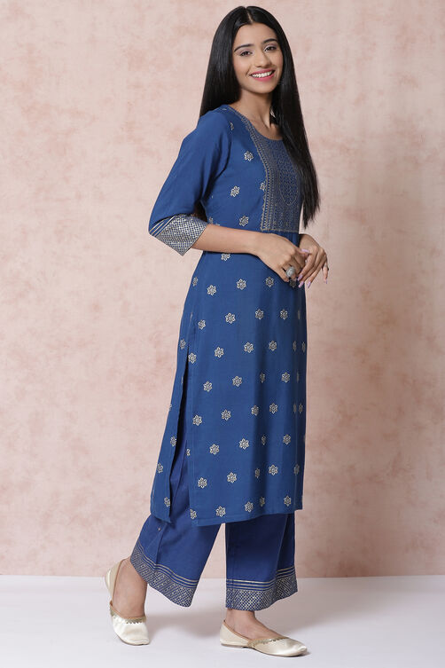 Indigo LIVA Straight Kurta image number 2