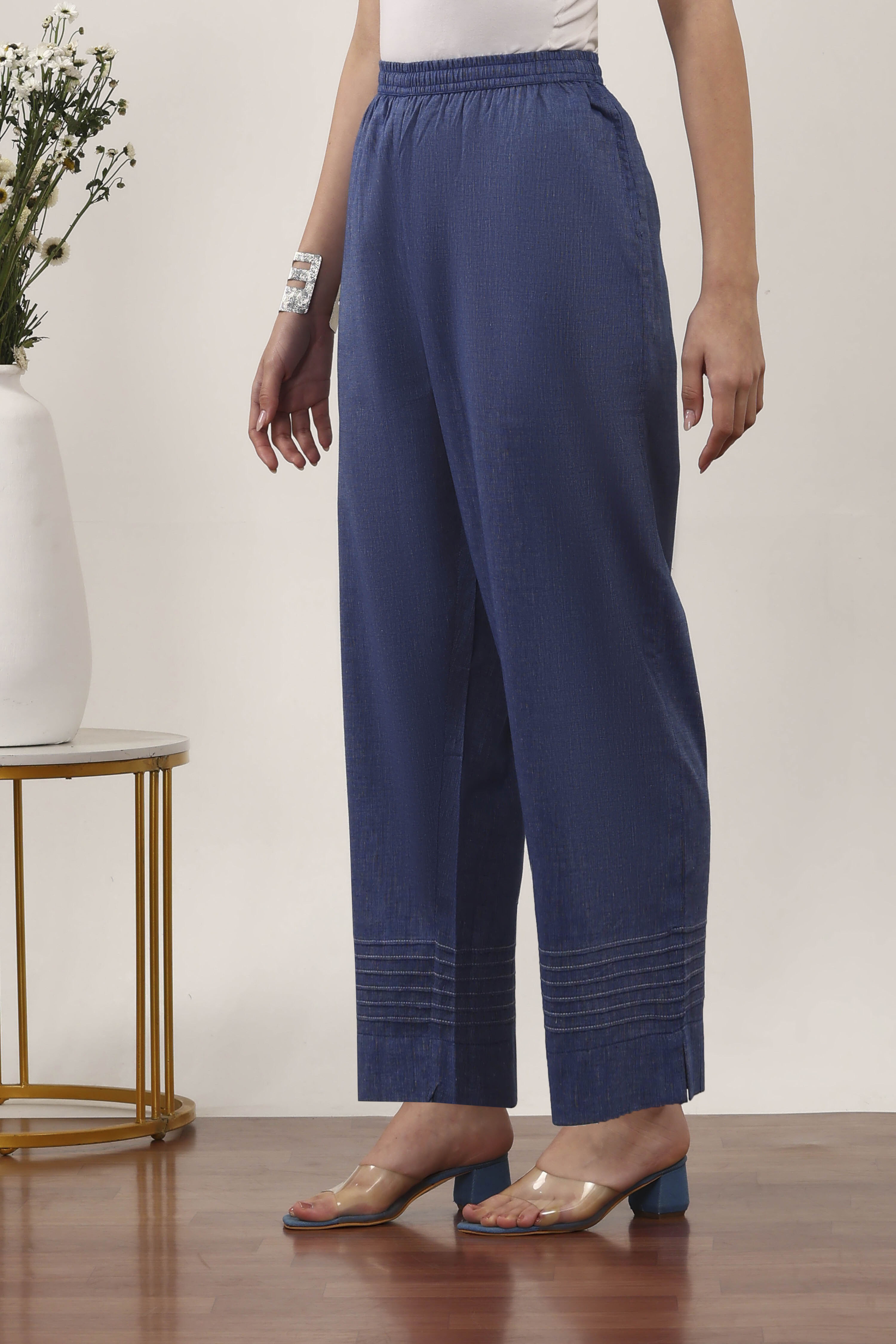 Blue Cotton Palazzos & Culottes image number 2