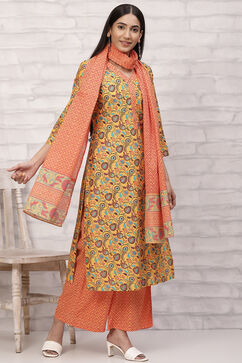 Mustard Straight Printed Suit Set image number 7