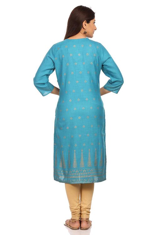 Turquoise Straight Viscose Kurta image number 1