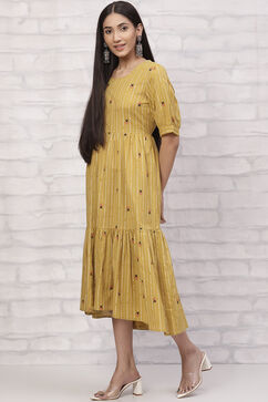 Mustard Cotton Tiered Dress image number 2
