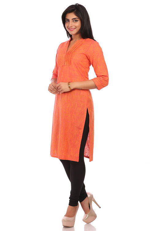 Orange Cotton Straight Kurta image number 3
