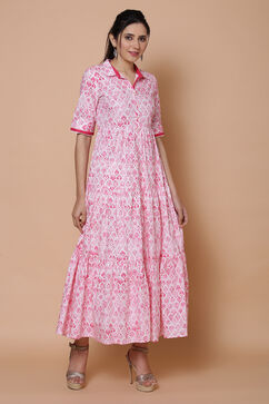 Pink Cotton Slub Tiered Dress image number 3