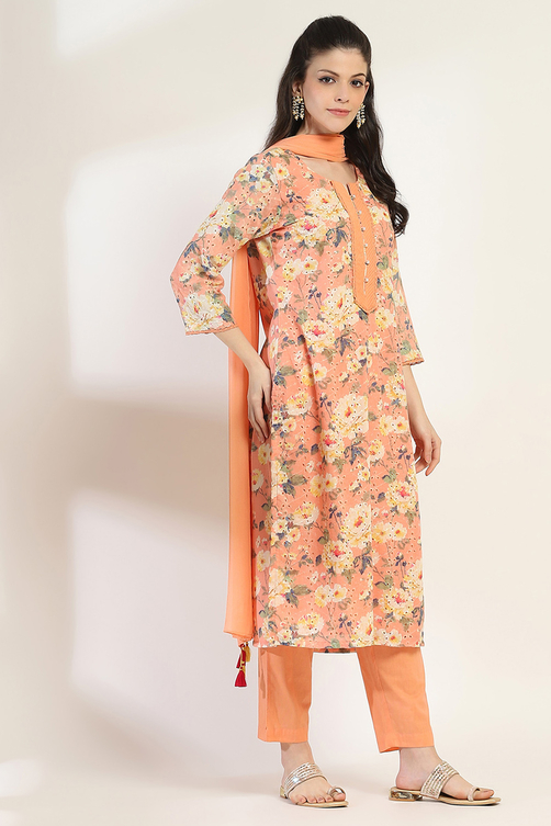 Peach Cotton Blend Straight Set image number 5