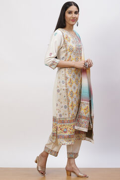 Cream Acrylic Straight Suit Set image number 3
